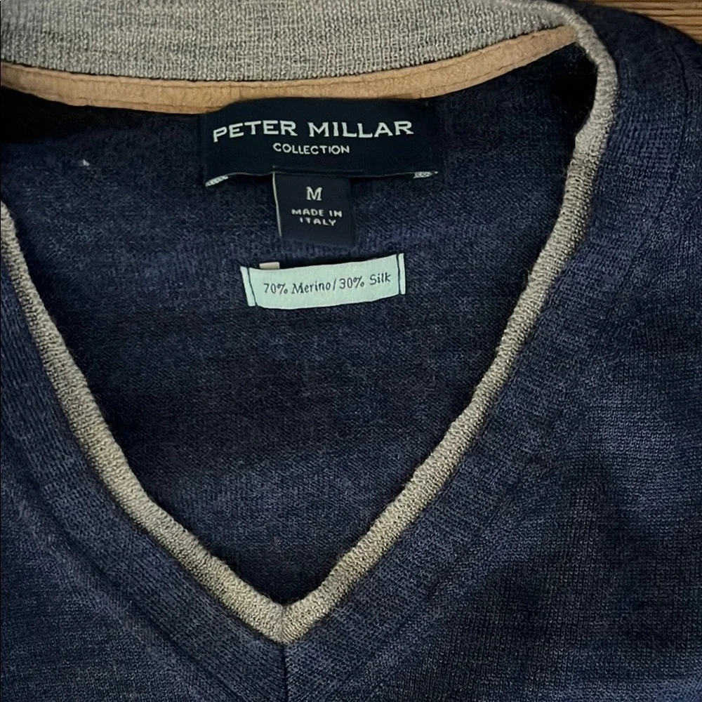 Peter Millar Navy Merino Mix V-Neck Sweater Medium